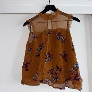 2/$15 Arizona Jean Company Floral Mesh Blouse - Brown